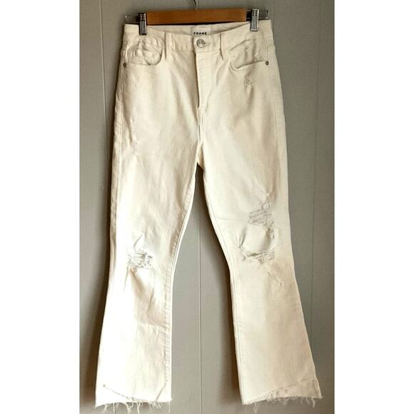 Frame Denim Le Super High Crop Mini Boot Au Natural Destruct Sz 26 Jeans Pants - Picture 10 of 10